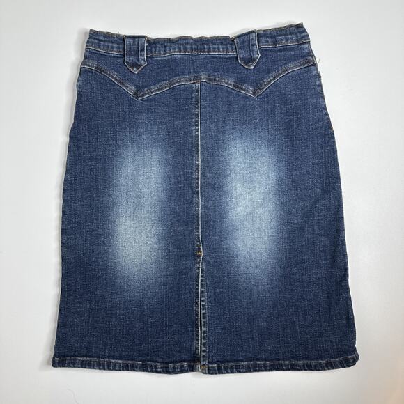 VTG Y2K Forever 21 Small Wash Denim Jean Knee Skirt High Rise 90s Aesthetic - Picture 2 of 6